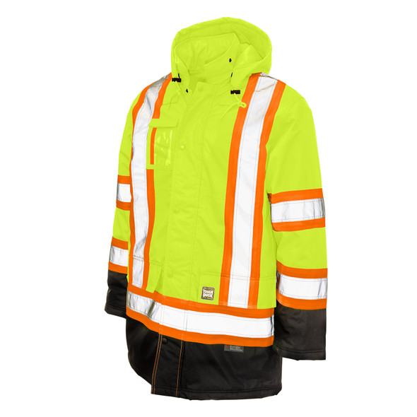Tough Duck Class 3 Hi Vis X-Back Black Bottom Trim Parka S176 Fluorescent Green Front